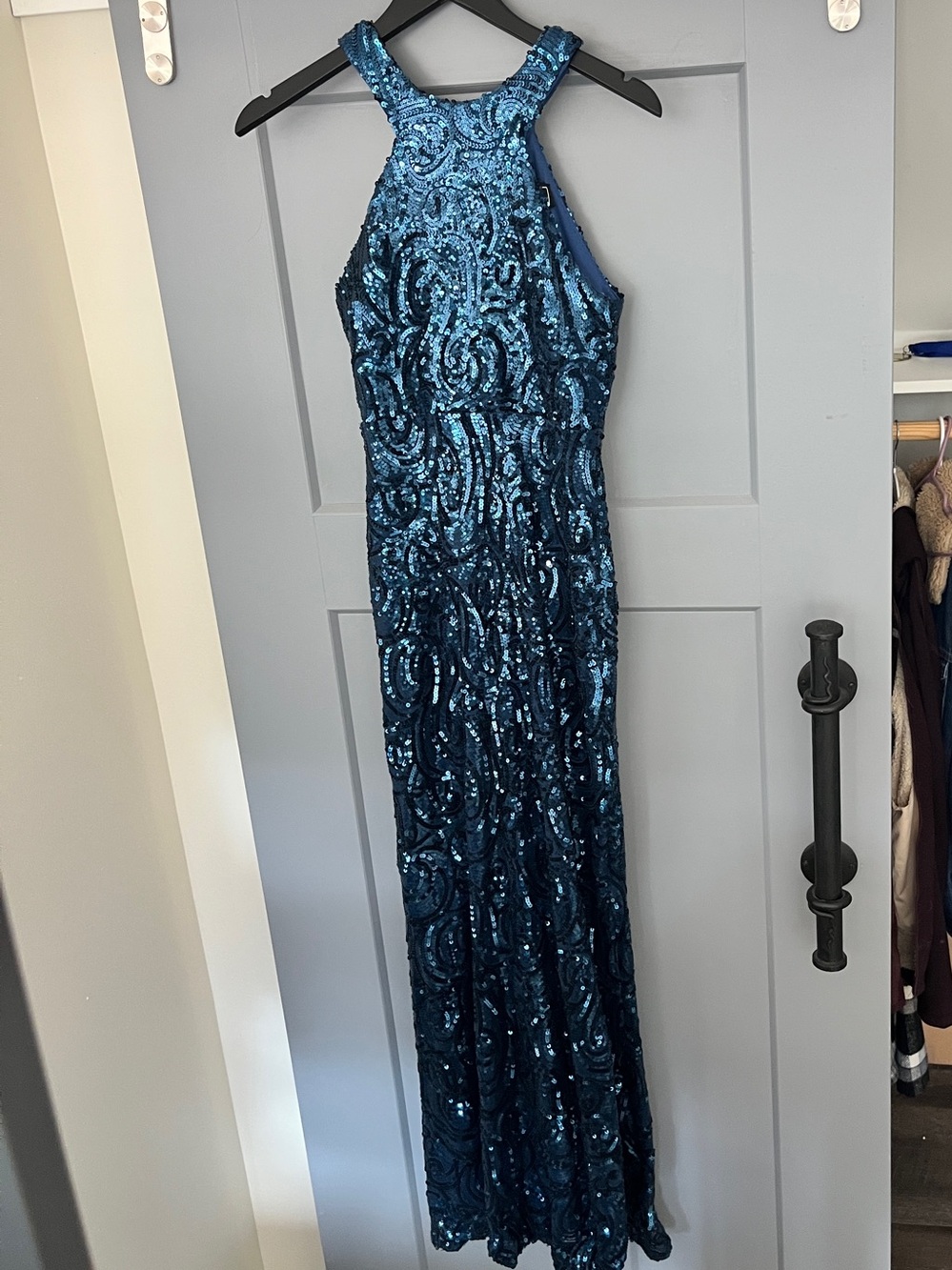 Morgan & Co Juniors 5 Blue Sequin Formal Prom Maxi Gown NWOT
